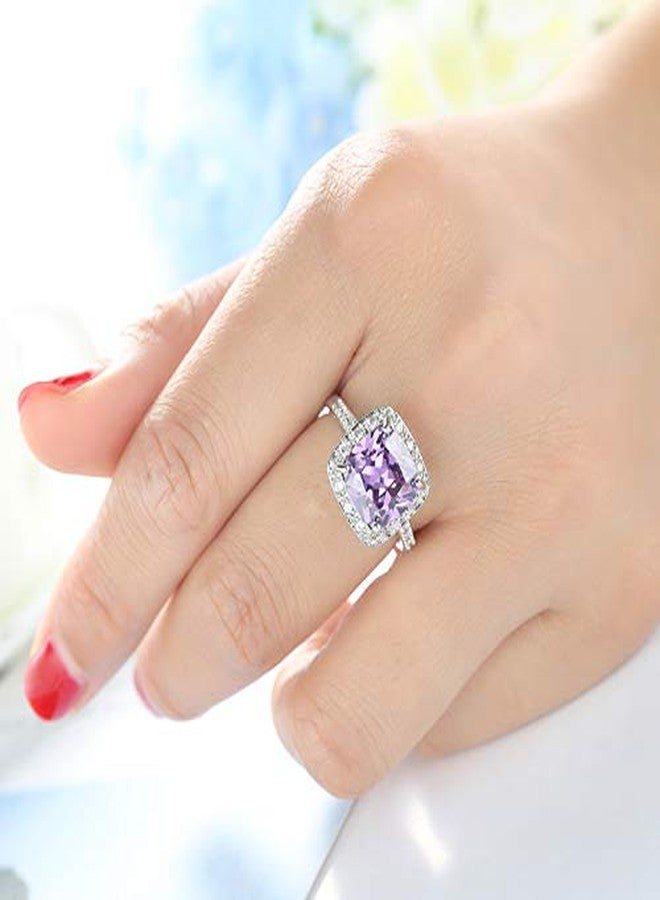 JerMrasra Birthstone Rings for Women White Gold Amethyst Cocktail Rings Purple CZ Engagement Ring Princess Cut Square Cubic Zirconia 925 Sterling Silver Shiny Full Diamond Ring for Women（6） - Image 2